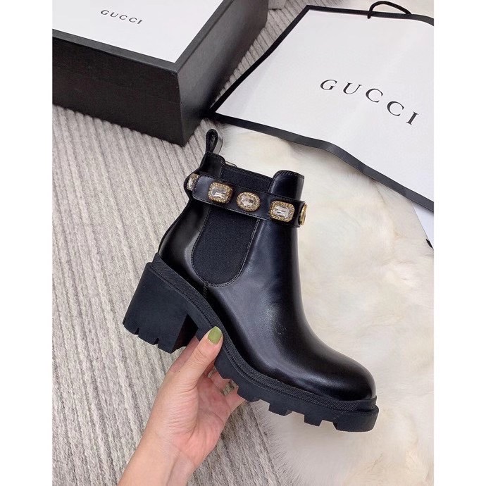 Gucci Leather Ankle Boot With Belt - Kaialux