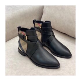 Burberry House Check And Leather Ankle Boots