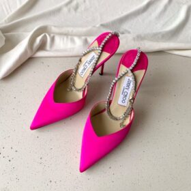 Jimmy Choo Pink Satin Pumps With Crystal Embellishment