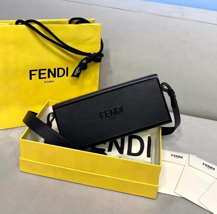 Fendi Horizontal Box Black Leather Bag - Kaialux