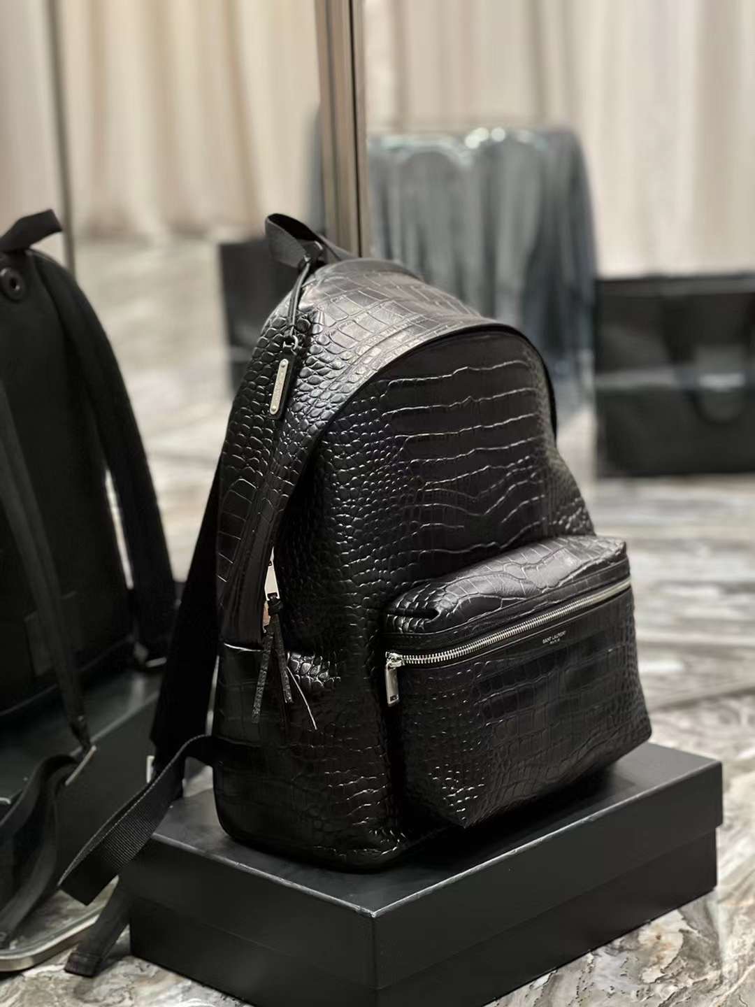 Saint Laurent City Backpack in Crocodile Embossed Leather - Black