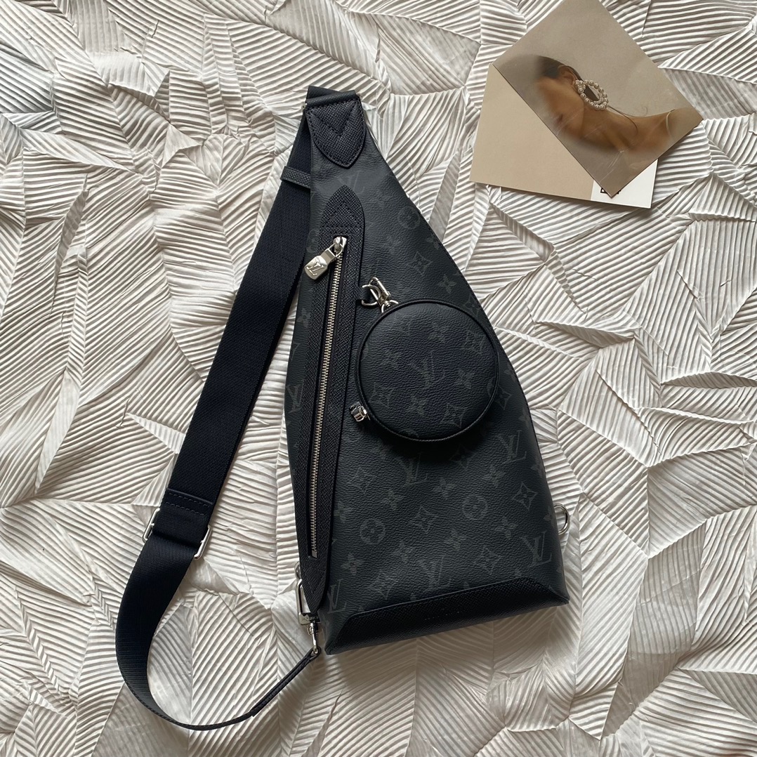 Louis Vuitton Duo Sling Bag Black in Monogram Coated Canvas/Taiga