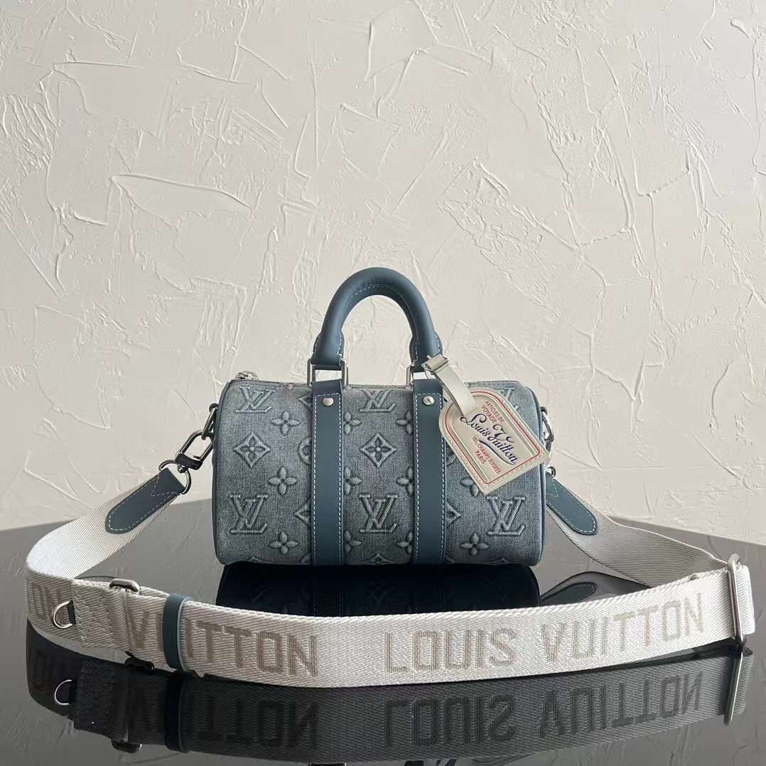 Louis Vuitton Blue Washed Denim Monogram Canvas Keepall
