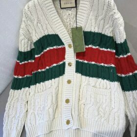 Gucci Striped Cable-Knit Cotton-Blend Cardigan